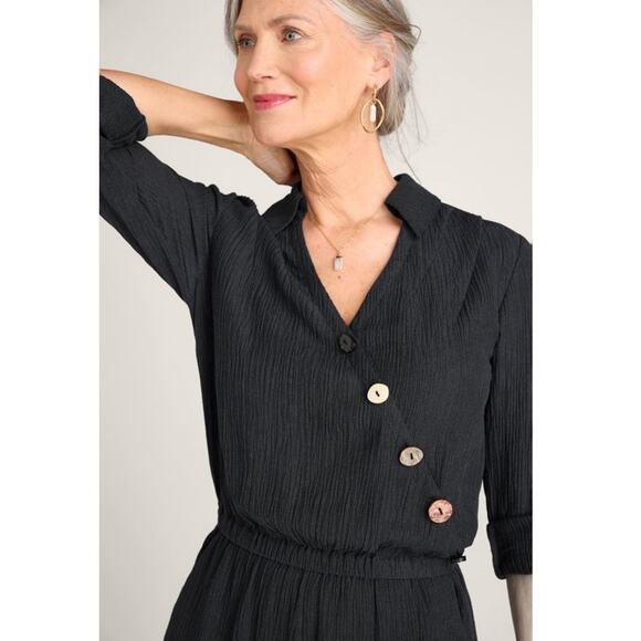 Soft Surroundings Cannes Black Crinkle Gauze Jumpsuit Petite Small - Picture 7 of 12